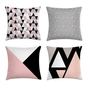 Imagem de Kit 4 capas de almofada geométrica rosa preto e cinza - Kombigode