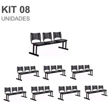 Imagem de Kit 08 Cadeiras Longarinas PLÁSTICAS 03 Lugares  Cor PRETA  23024 - AM