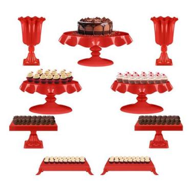 Imagem de Kit Festa 9 Peças - Mesa De Aniversário Completa - Boleira e Bandejas 