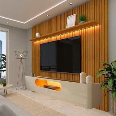 Imagem de Rack Nobre Pés Vidro Com Painel Ripado Nobre TV 85 Pol 230x250 Gelius 