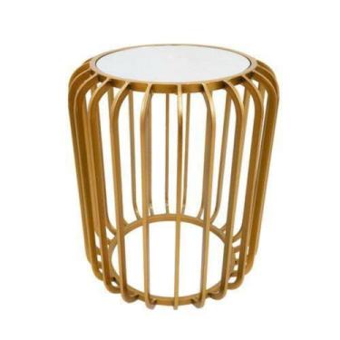 Imagem de Mesa Lateral Redonda Moderna Metal Grade Menor Tampo Espelho - LUXdéco