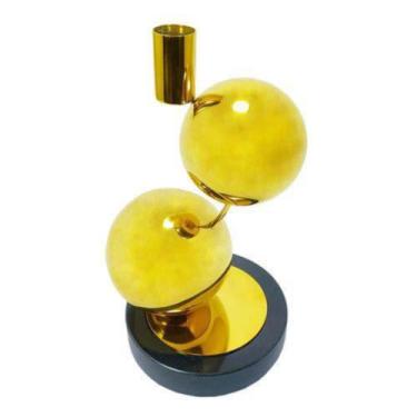 Imagem de Escultura Contemp. Base Marmore e Circulo Metal Dourado Luxo - LUXdéco
