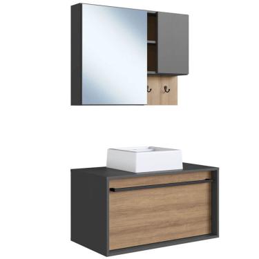 Imagem de Kit Gabinete com Cuba e Espelheira 80cm Mell Grafite PRODDY