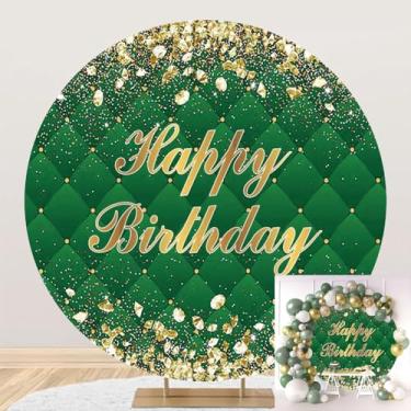 Imagem de DORCEV 2,3 x 2,3 m dourado verde glitter festa de aniversário capa de fundo redondo diamantes dourados lantejoulas brilhantes feliz aniversário círculo capa de fundo adulto verde losango aniversário