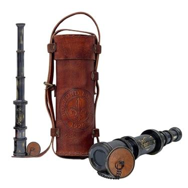 Imagem de Telescópio funcional vintage da marinha real | Feito de latão | Óptica de vidro e alta magnficação | Telescópio infantil | Acabamento camuflado | 43 cm de comprimento | Estilo antigo portátil |