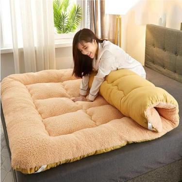 Imagem de Colchão dobrável japonês Tapete duplo futon, almofada de dormir acolchoada de tatami macio para acampamento, colchão de dormir para chão, tapete de cama enrolado, bege, 120 x 200 cm