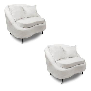 Imagem de Poltrona Decorativa Orgânica Pé Ferro Pto Kit 2 Zaya Bouclê C05 White