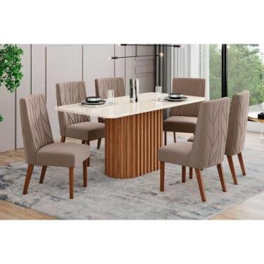 Imagem de Conjunto: Mesa Sala Jantar Solana c/ Tampo Madeirado c/ Vidro Curvo 16