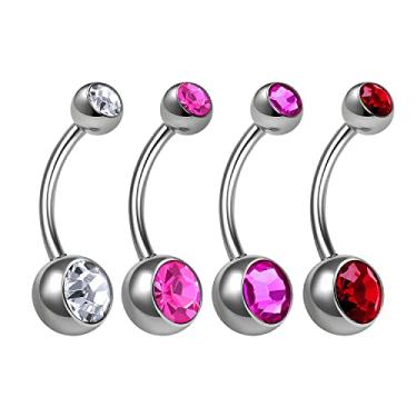Imagem de 4 peças de titânio G23 14 g piercing piercing de umbigo 8 mm 5 mm rosa transparente fúcsia claro bola de cristal siam mais opções, Titânio, Sem Pedra Preciosa