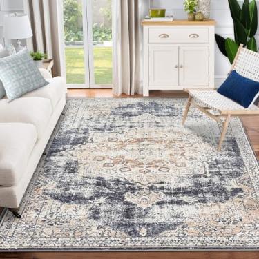 Imagem de GAOMON Tapete de área com estampa de medalhão oriental, 20 x 25 cm, forro de borracha de baixo perfil, tapetes vintage internos, ideal para sala de estar, sala de jantar, quarto, escritório, bege