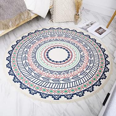 Imagem de Miiciuib Tapete redondo boêmio, mandala boêmia, borlas, decoração tapete circular para cozinha, sala de estar, quarto, banheiro (azul marinho, 9,5 m redondo)