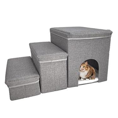 Imagem de Asou Escadas para Cães com Armazenamento Degraus para Cães para Camas Altas Escadas para Animais de Estimação de 3 Degraus Rampa com Caixa de Armazenamento E Condomínio para Cães Pequenos Gatos Animai