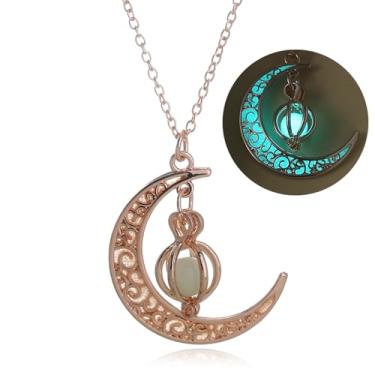 Imagem de EEQQBZ Colar de fada de lua crescente brilhante para mulheres ou homens - Encantador pingente de lua luminosa - Colar mágico com brilho lunar no escuro, Metal, Sem Pedra Preciosa