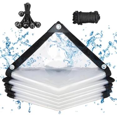 Imagem de Lona transparente de PVC resistente com ilhós, lona transparente à prova d'água para uso externo com 2 tipos de cordas, para varanda externa, pátio, dossel, coberturas de solo