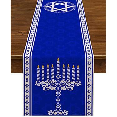 Imagem de Nepnuser Caminho de Mesa de Linho Hanukkah Judaico Chanukah Menorah Festival Decoração Cozinha Sala de Jantar Decoração de Casa-72"