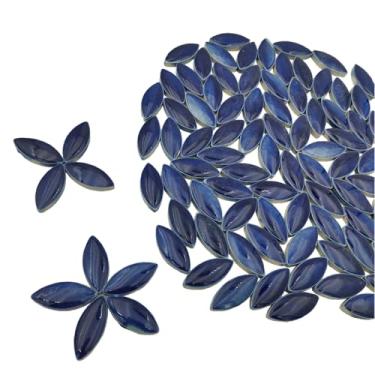 Imagem de Azulejos de mosaico de cerâmica de 500 g para artesanato, peças de mosaico de folhas de porcelana para mosaico DIY, suprimentos de cerâmica manchada (azul escuro)