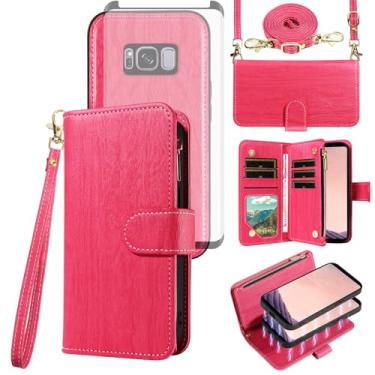 Imagem de Asuwish Capa de celular para Samsung Galaxy S8 Plus carteira com zíper destacável com protetor de tela de vidro temperado alça transversal suporte para cartão S8plus S 8 8plus 8S Edge S8+ SM-G955U