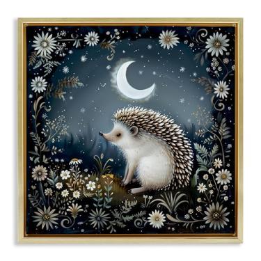 Imagem de Stupell Industries Hedgehog Under Forest Moon Framed Floater Canvas Wall Art Design by The Dutch Lady, moldura flutuante dourada, 45,7 x 45,7 cm
