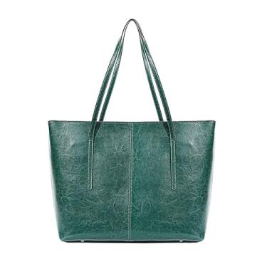Imagem de Bolsa feminina New Coffee 100% couro genuíno bolsa de ombro feminina preta sacola de compras de grande capacidade, Verde