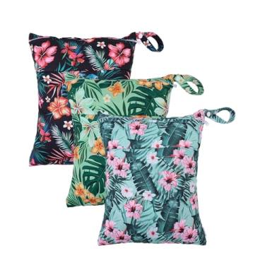 Imagem de babygoal Pacote com 3 Bolsas Molhadas, Bolsas Secas de Viagem À Prova D'Água para Fraldas de Bebê, Praia, Piscina, Academia, Maiôs, Armazenamento de Alimentos e Roupas Molhadas- De (, Flor Havaiana)