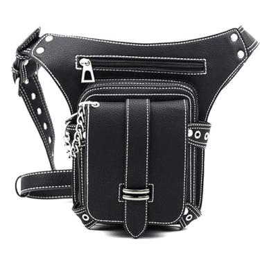 Imagem de Bolsa de cintura, pochete de motocicleta, bolsa para coxa, quadril, bolsa mensageiro, de couro, bolsa de ombro, carteira, bolso, Preto 051, Medium, Punk
