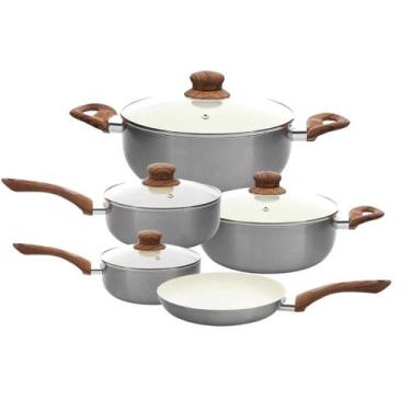 Imagem de Conjunto Panelas Indução Cerâmica Antiaderente Tampa Vidro Temperado N