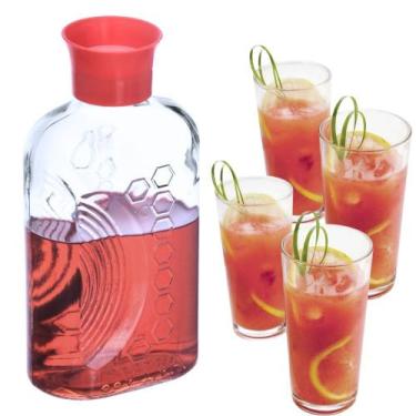 Imagem de Kit Garrafa Vidro Tampa Automática + 4 Copos Cylinder 300ml - Nadir Fi