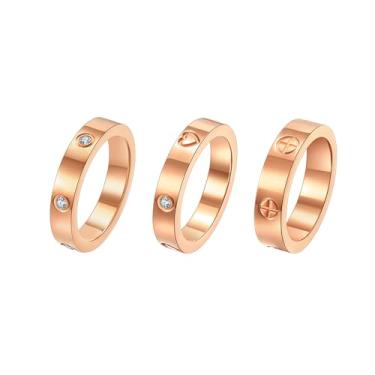 Imagem de FOLOOTY 3 anéis de amizade de amor para mulheres banhado a ouro 18 K aço inoxidável zircônia cúbica aliança de casamento anel de compromisso joias presentes de aniversário, tamanho 6-10, Titânio,