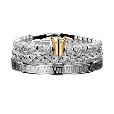 Imagem de WFYOU Pulseiras de coroa imperial para homens pulseira de ouro 18 k com contas de zircônia cúbica pulseiras cruzadas e presente de luxo masculino, Metal, Zircônia cúbica