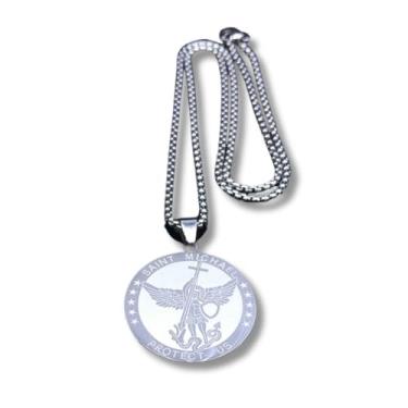 Imagem de Colar Masculino "São Miguel Arcanjo" em Aço Inoxidável 60 cm – Amuleto de Proteção e Espiritualidade – Pingente 35x31 mm – Resistência e Fé – Acompanha Bolsa de Veludo