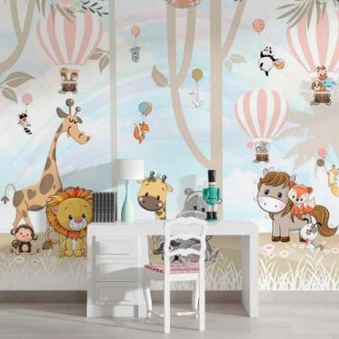Imagem de Papel de Parede Infantil Animais e Balões - AloPapers, 2,00m de largur