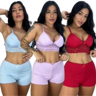 Imagem de Kit 2 Baby Doll Para Dormir Confortável Renda Short Doll Pijama Linha 