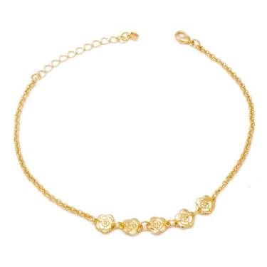 Imagem de Tornozeleira Flor e Elos Folheada em Ouro 18K SoftJoias 
