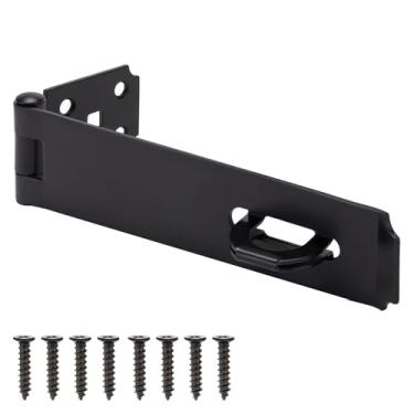 Imagem de Trava de ferrolho de porta de 18 cm, trava de segurança para fecho, ferrolho de aço inoxidável para portão de cerca, porta de celeiro, armário de galpão, gaveta, acabamento preto com parafusos, 1