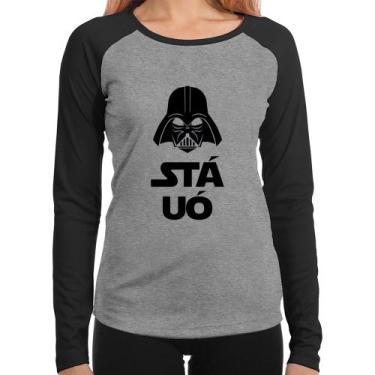 Imagem de Baby Look Raglan Stá Uó Manga Longa - Foca na Moda, Cinza, Preto, GGG