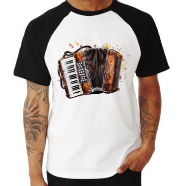 Imagem de Camiseta Raglan Acordeon Sanfona - Foca na Moda, Branco, Preto, G
