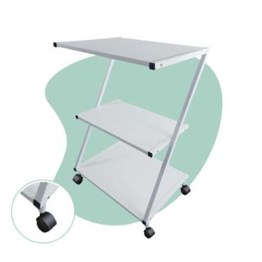 Imagem de Mesa Auxiliar Carrinho Metálico Z com 3 Prateleiras Branca MDF Salão E