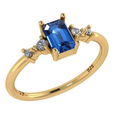 Imagem de Anel Viena Retangular Prata 925 Dourada 18k - Safira - Tudo Prata, 24