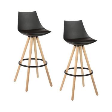 Imagem de Kit 2 Bancos Lorena Preto Polipropileno Base Madeira - Rivatti