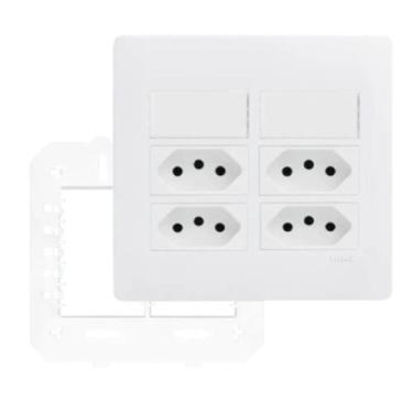 Imagem de Conjunto 4 Tomada 10A + 2 Interruptor Simples 4x4 Branco - Fame