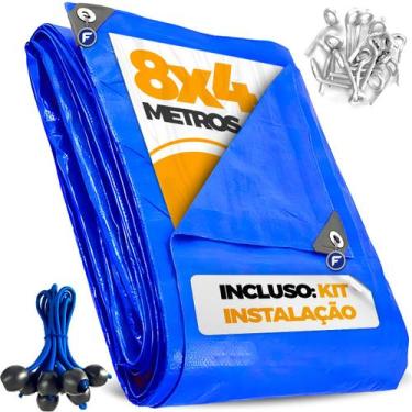 Imagem de Capa Para Piscina 8x4 Proteção Lona 4x8 Imperveavel Azul Multiuso + Ki