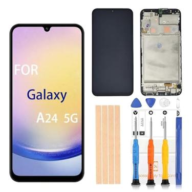 Imagem de Pishzeo Digitalizador LCD Amoled original de 6,5 polegadas para Samsung Galaxy A24 5G SM-A246U, A246U1, A246E, A246B/DS Touch Display, conjunto de digitalizador Full HD (com moldura preta versão EUA)
