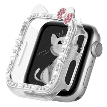 Imagem de Capa de desenho animado de gato compatível com Apple Watch Series 10 46 mm 42 mm, séries 9 8 7 41 mm 45 mm, séries 6 5 4 SE 40 mm e 44 mm, linda moldura protetora de policarbonato transparente com