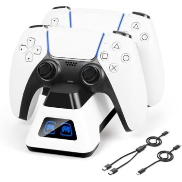 Imagem de Estação de carregamento de controlador, estação de carregamento PS5, base de controle com luz LED, suporte de carregador de controle PS5 com controles Dualsense PlayStation 5 e Edge (cabo USB)