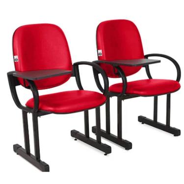 Imagem de 02 Cadeiras Escolar para Auditório e Escolas com Prancheta Linha Dallas Auditório Vermelho