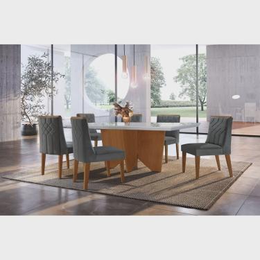 Imagem de Mesa Nancy 180 Tp Mdf Canto Reto com 6 Cadeiras Nancy Luxo