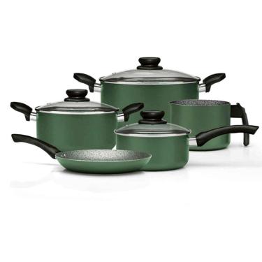 Imagem de Conjunto de Panelas Alumínio 5 Peças Verde Maximum Stone Plus Panelux Antiaderente