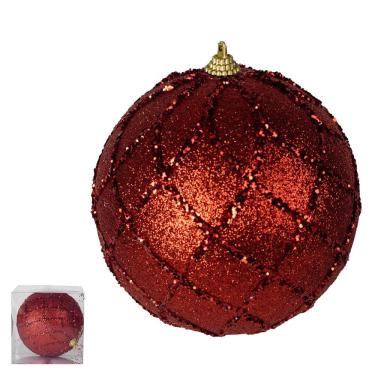 Imagem de Bola decorada natal C/1 und pvc (vermelho) 12cm