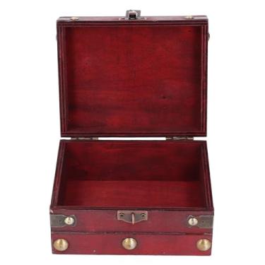 Imagem de Caixa de Armazenamento de Madeira Vintage, baú de Tesouro Multifuncional para Jóias Caixa Decorativa retrô para Loja de Escritórios de Decoração de Casa (Vermelho)