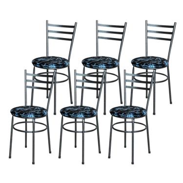 Imagem de 6 Cadeiras Epoxi Preta Craqueada Para Cozinha Assento Floral Cor: floral Preto